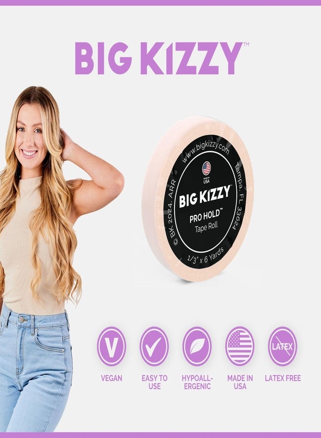 Big Kizzy Double Sided Tape in Hair Extension Tape Roll - Pro Hold Tape Roll- .313" x 6 Yards - Professional Replacement Tape, Strong Flexible Hold, Made in USA, Medical Grade Adhesive - Image 2